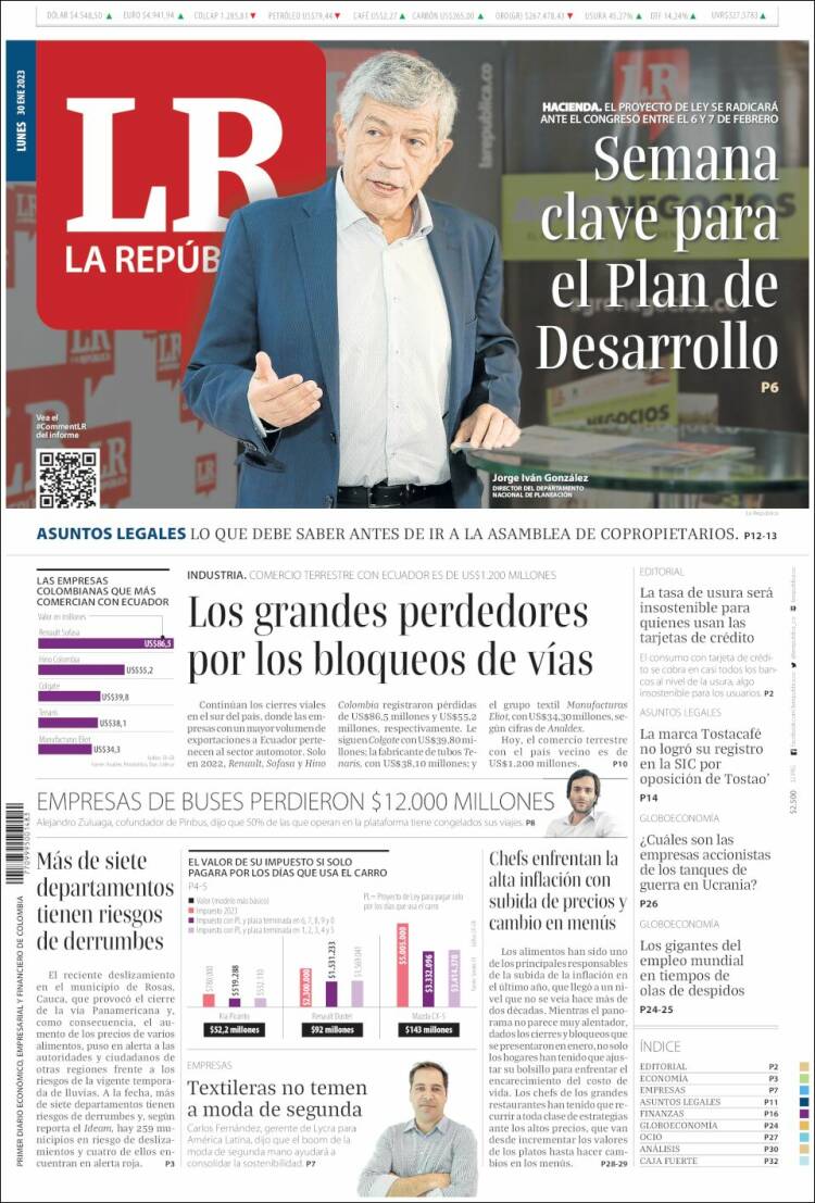 Portada de La Republica (Colombia)