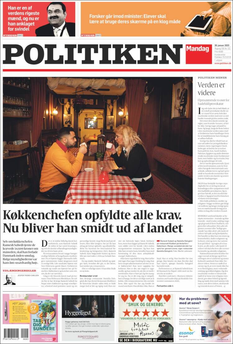 Portada de Politiken (Dinamarca)