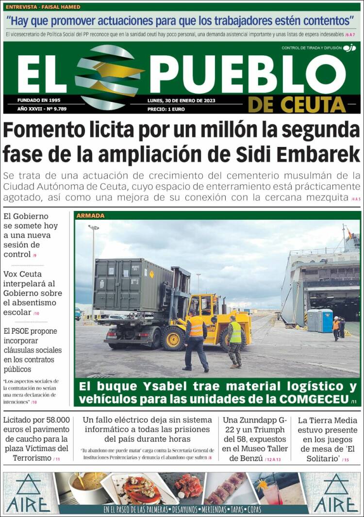 Portada de El Pueblo de Ceuta (España)