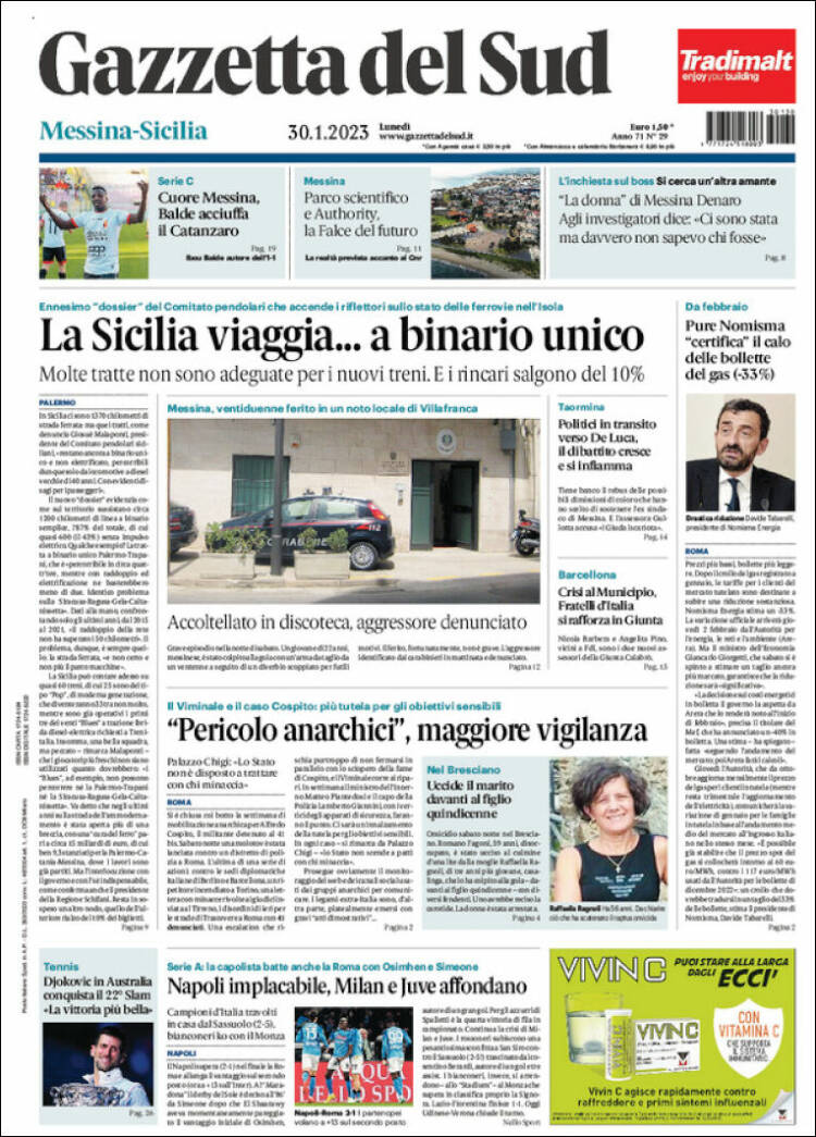 Portada de Gazzetta del Sud (Italia)