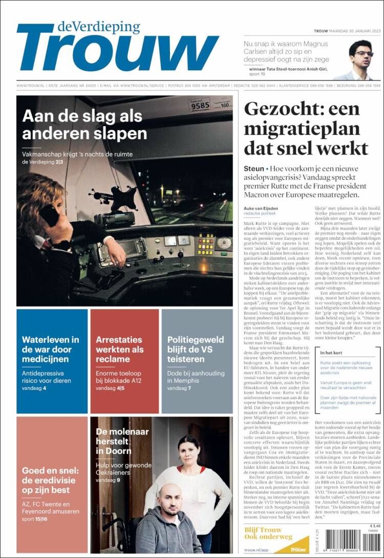 Portada de Trouw (Países Bajos)