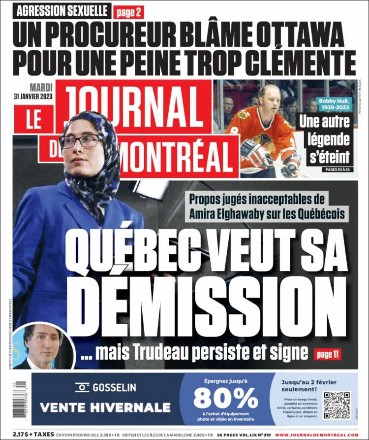 Portada de Le Journal de Montréal (Canada)