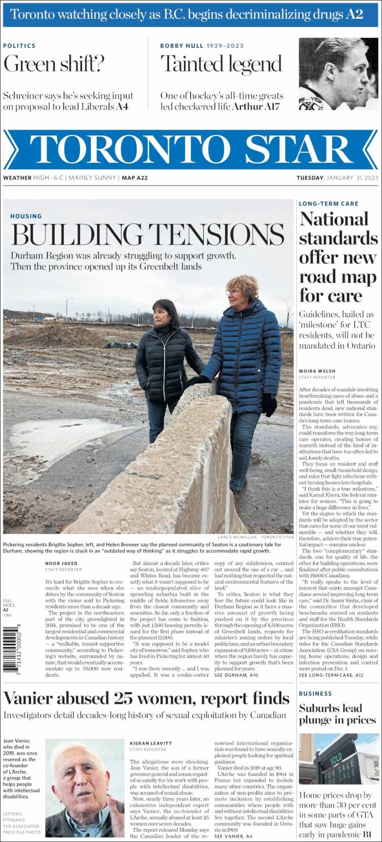 Portada de The Toronto Star (Canadá)