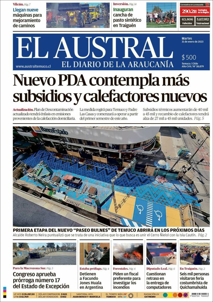 Portada de El Austral de Temuco (Chile)