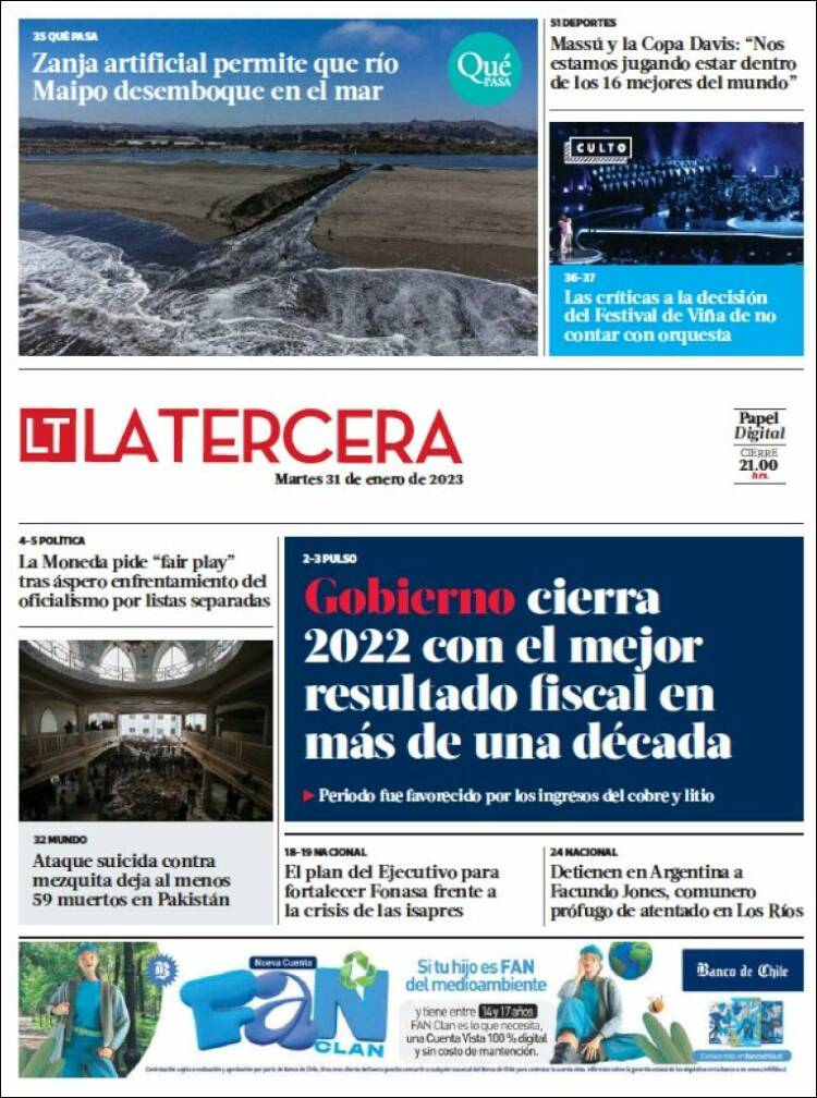 Portada de La Tercera (Chile)