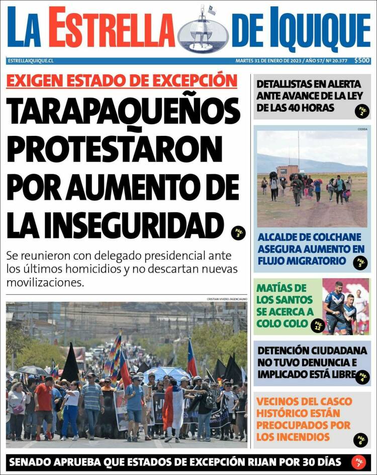 Portada de La Estrella de Iquique (Chile)