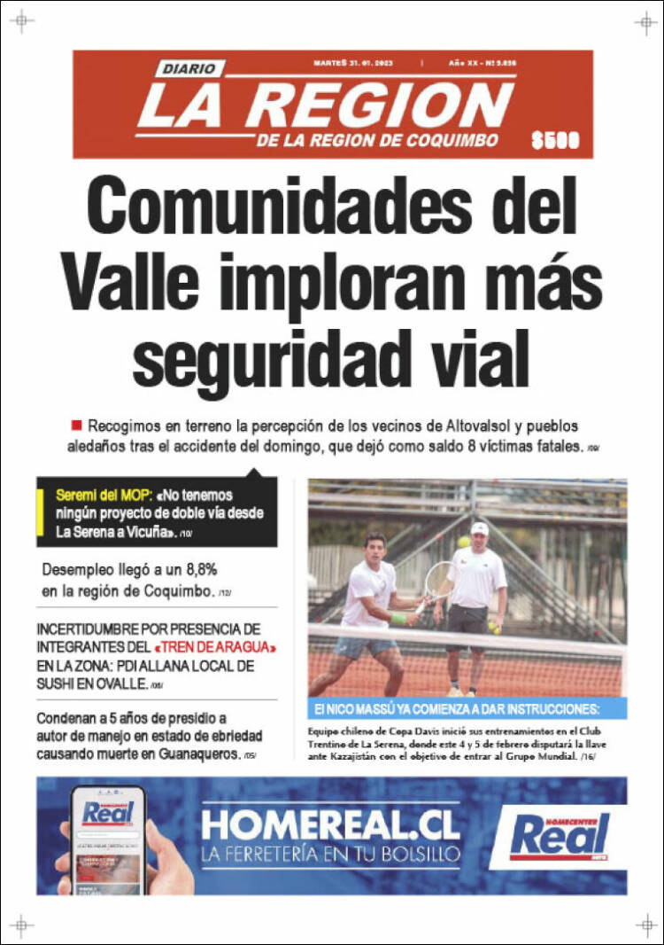 Portada de Diario La Región de Coquimbo (Chile)