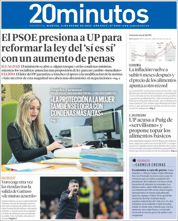 Portada de 20 Minutos - Valencia (Espa&ntilde;a)