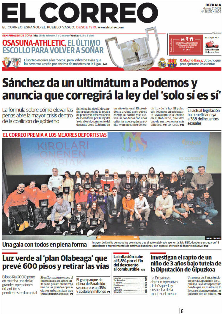 Portada de El Correo (Espa&ntilde;a)