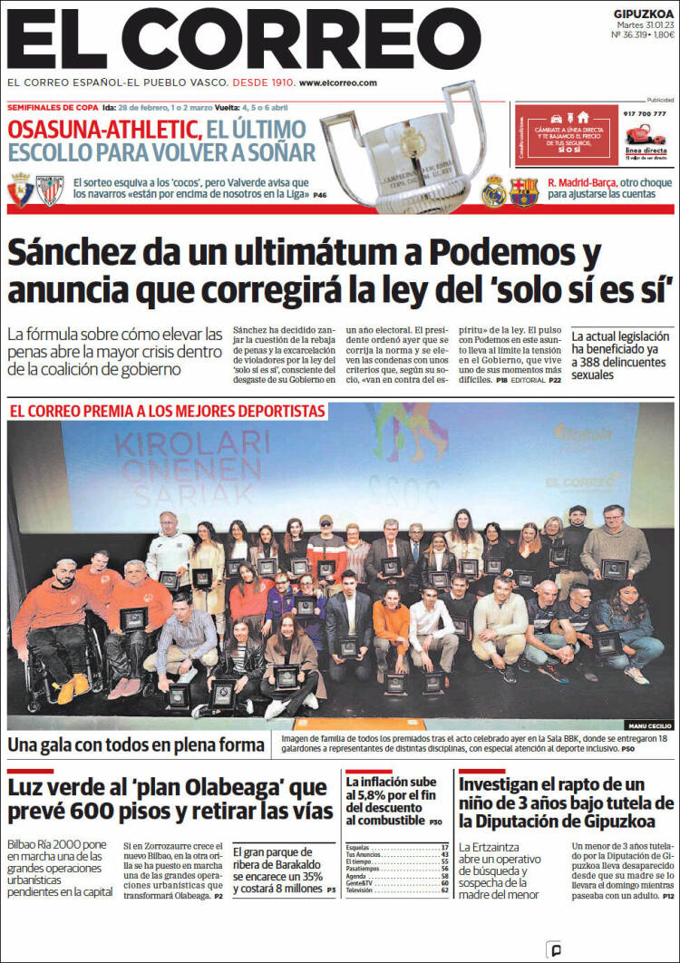 Portada de El Correo - Guipuzcoa (Espa&ntilde;a)