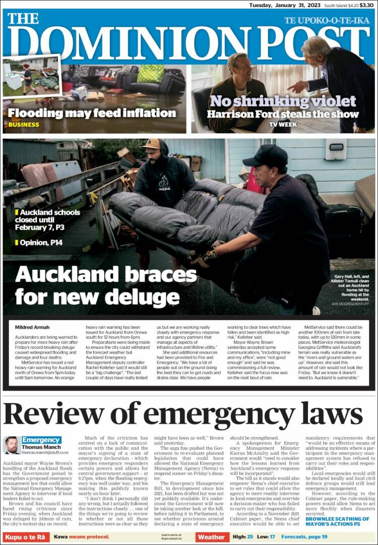 Portada de The Dominion Post (Nueva Zelanda)