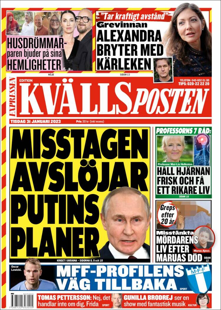 Portada de Kvällsposten (Suecia)