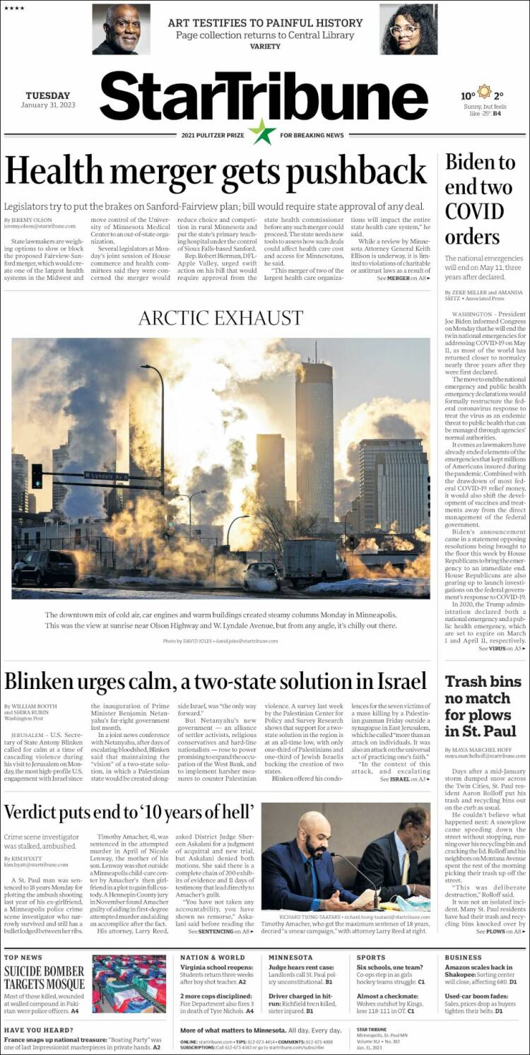 Portada de Star Tribune (USA)