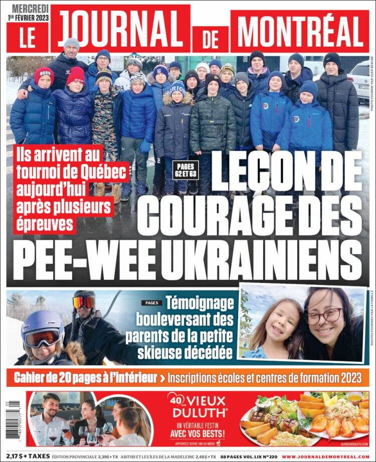 Portada de Le Journal de Montréal (Canadá)