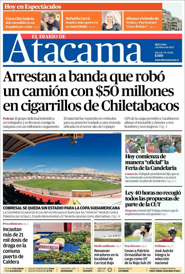 Portada de Diario de Atacama (Chile)