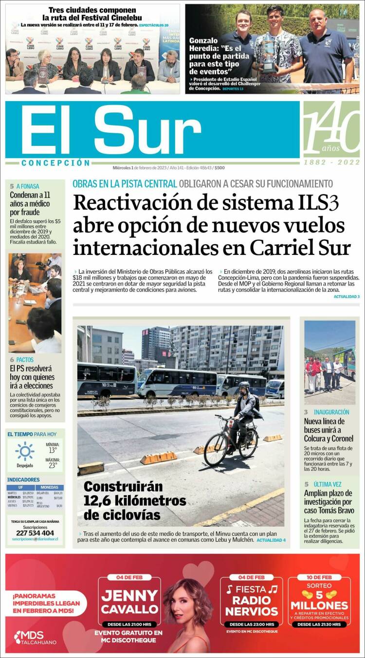 Portada de El Sur (Chile)