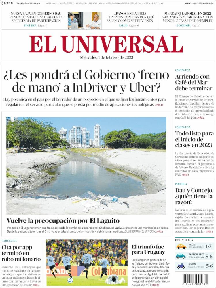 Portada de El Universal (Colombia)