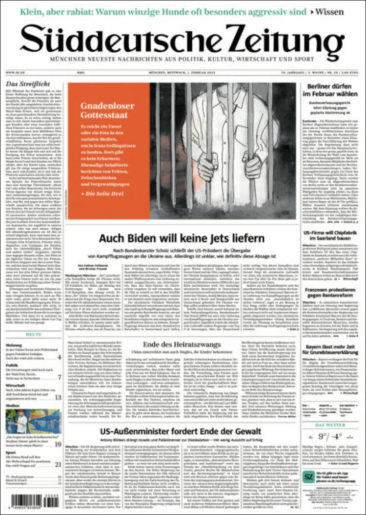 Portada de Sueddeutsche (Alemania)