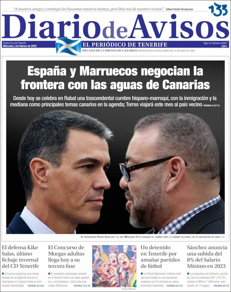 Portada de Diarios de Avisos (España)