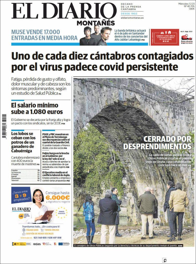 Portada de El Diario Montañés (España)