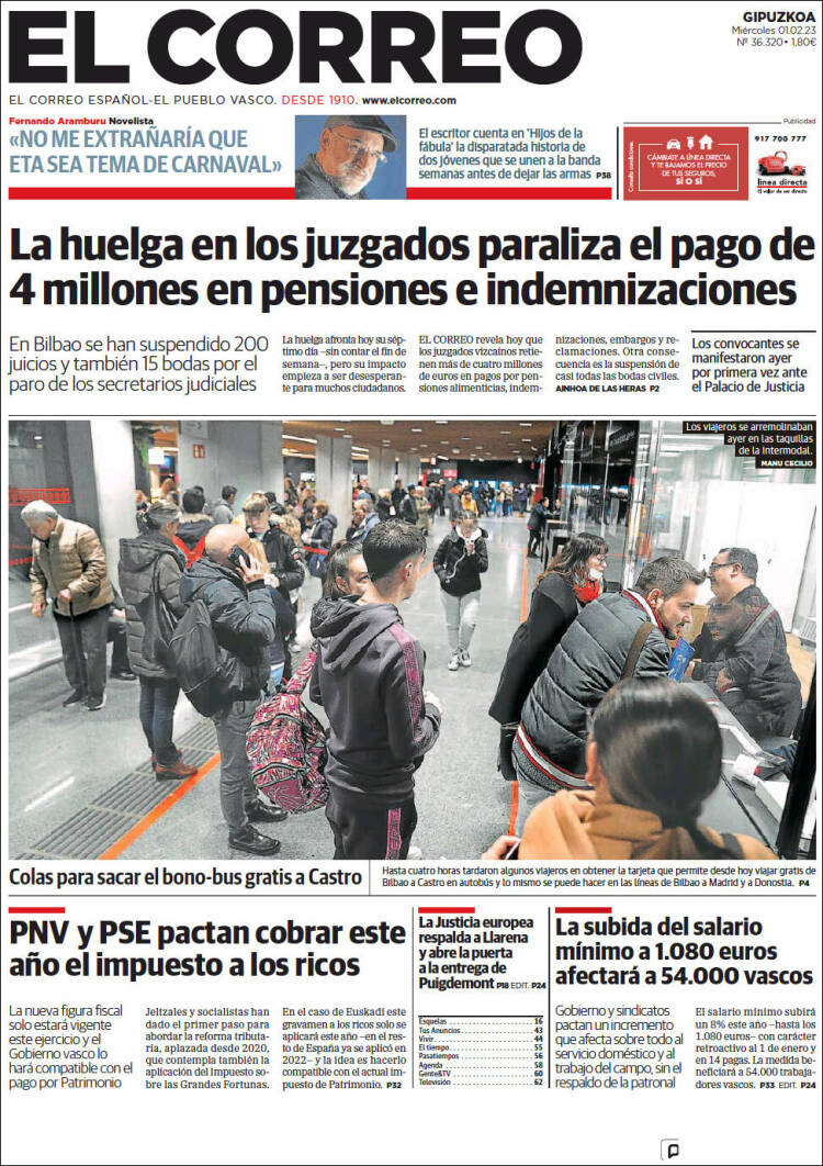 Portada de El Correo - Guipuzcoa (España)