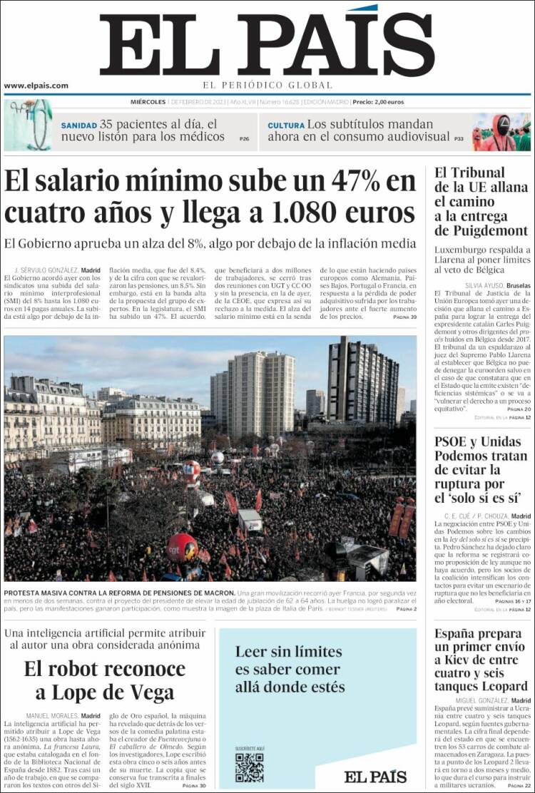 Portada de El País (España)