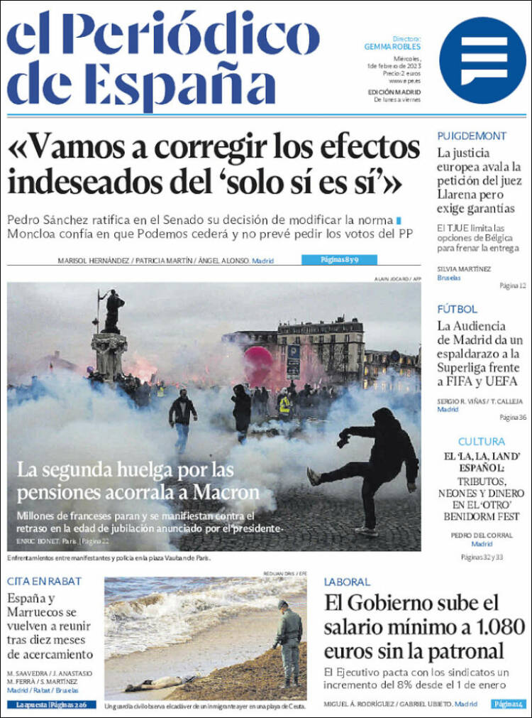 Portada de El Periódico de España (España)