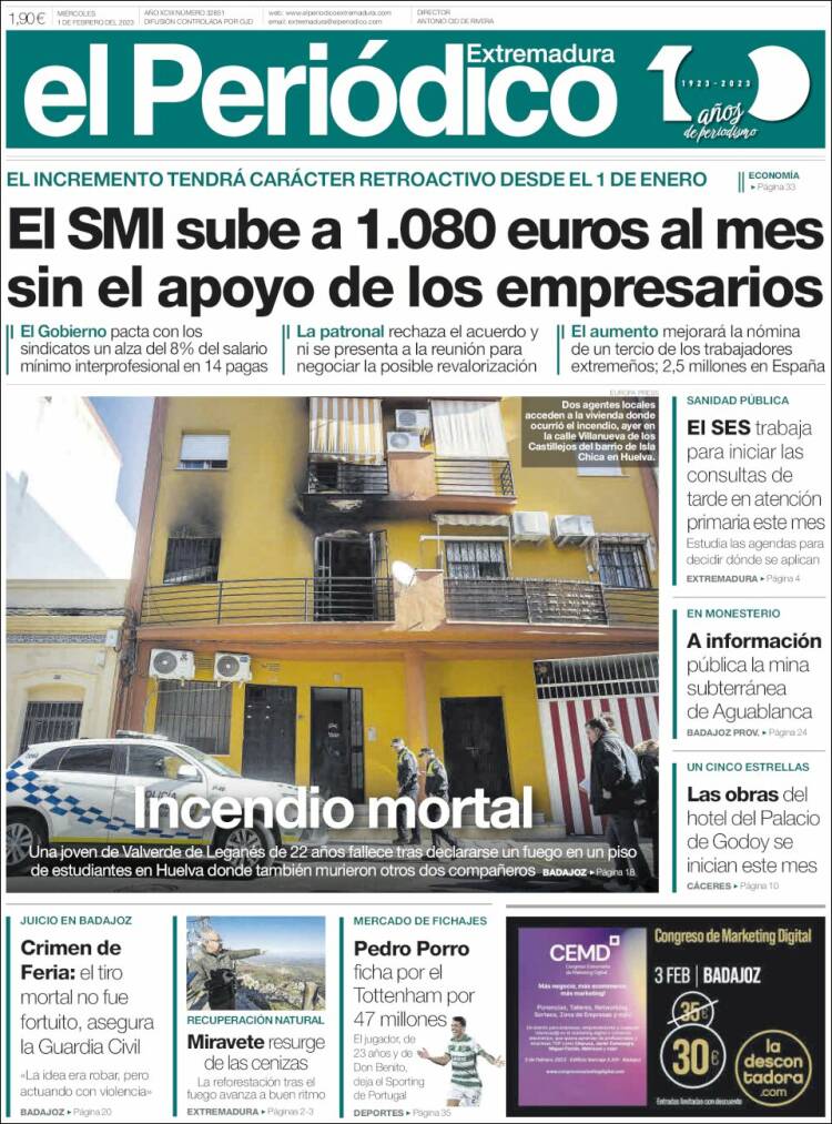 Portada de El Periódico de Extremadura (España)