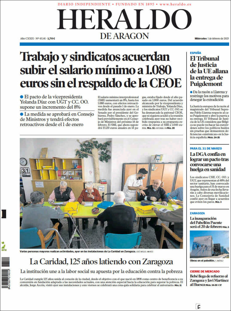 Portada de Heraldo de Aragón (España)