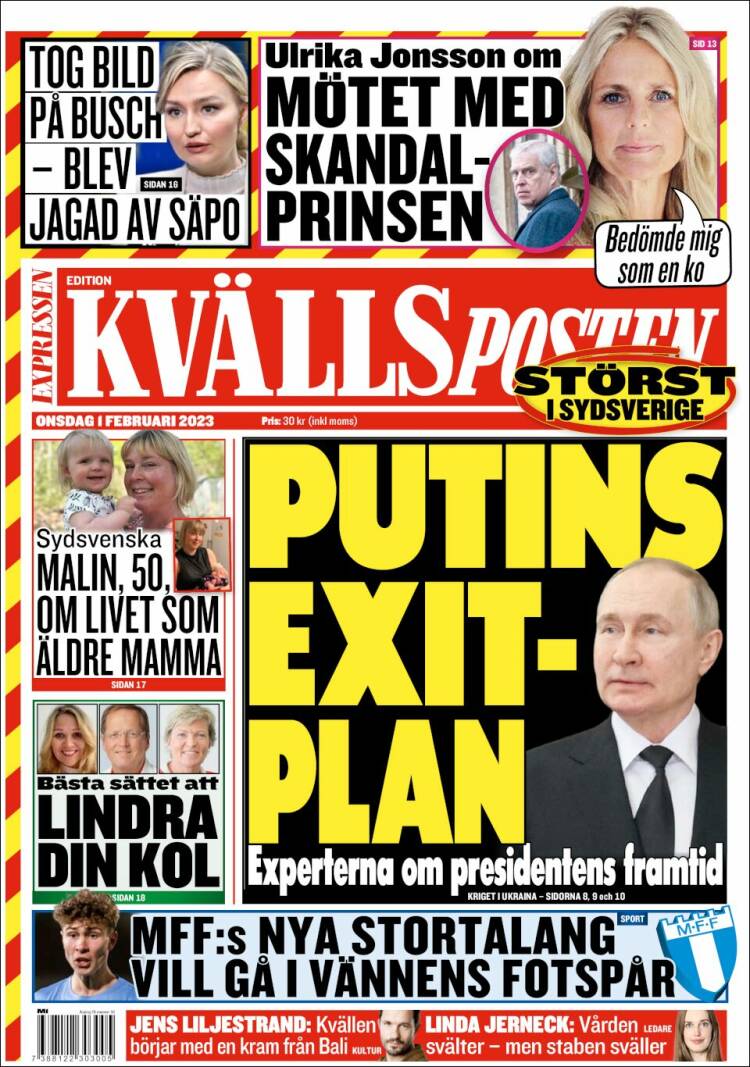 Portada de Kvällsposten (Suecia)