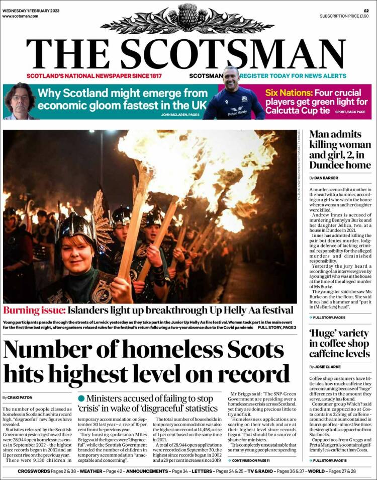 Portada de The Scotsman (Reino Unido)