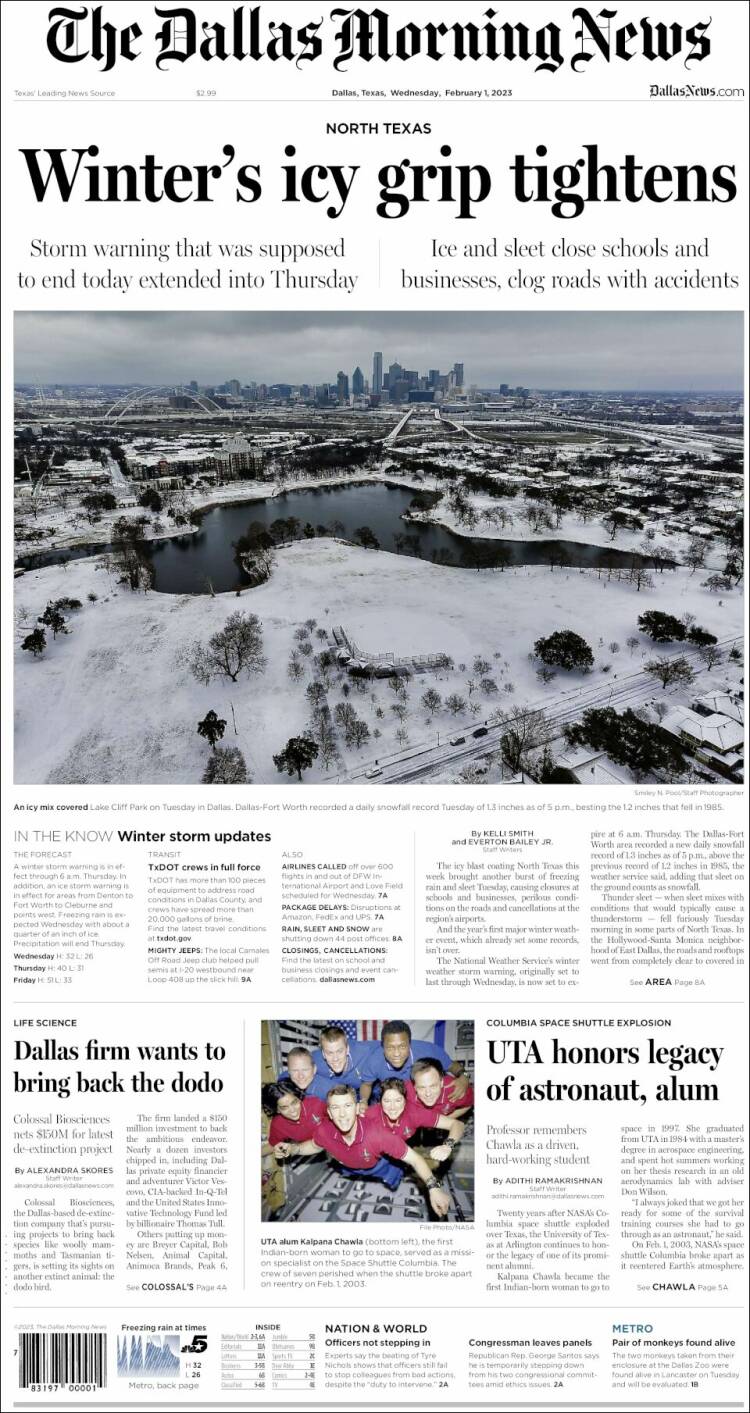 Portada de Dallas Morning News (USA)