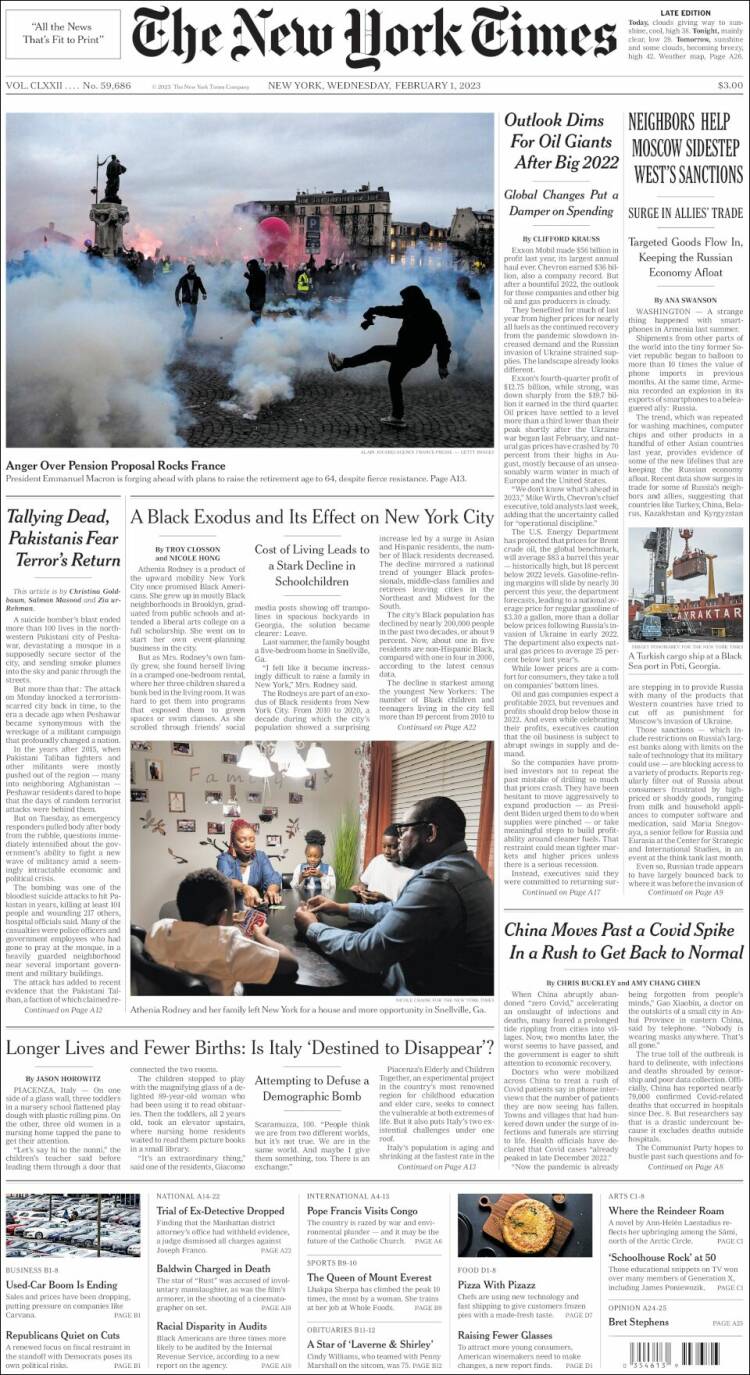 Portada de New York Times (USA)