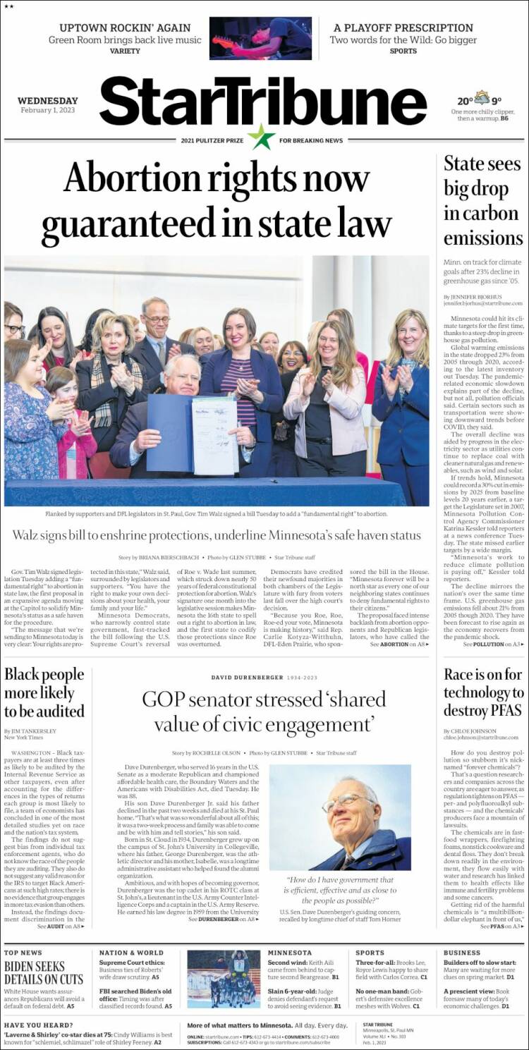 Portada de Star Tribune (USA)