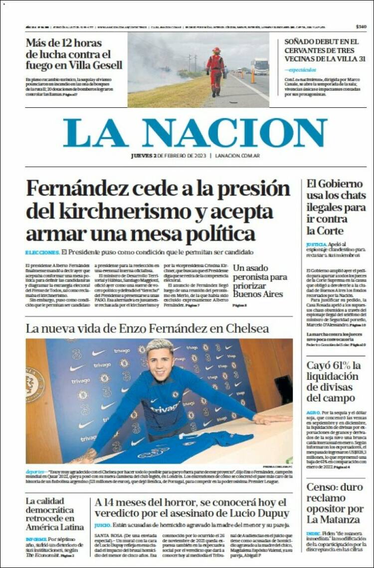 Portada de La Nación (Argentina)