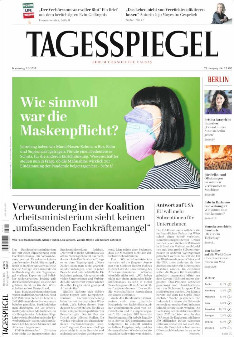 Portada de Der Tagesspiegel (Alemania)