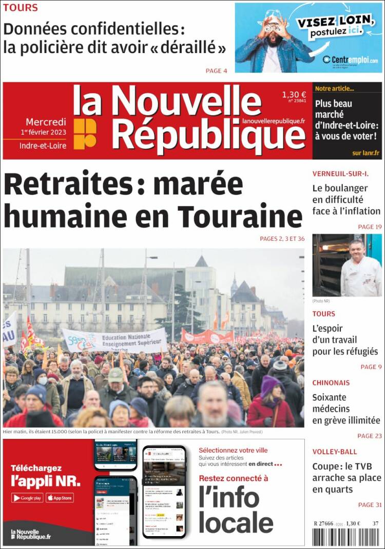 Portada de La Nouvelle Republique (Francia)