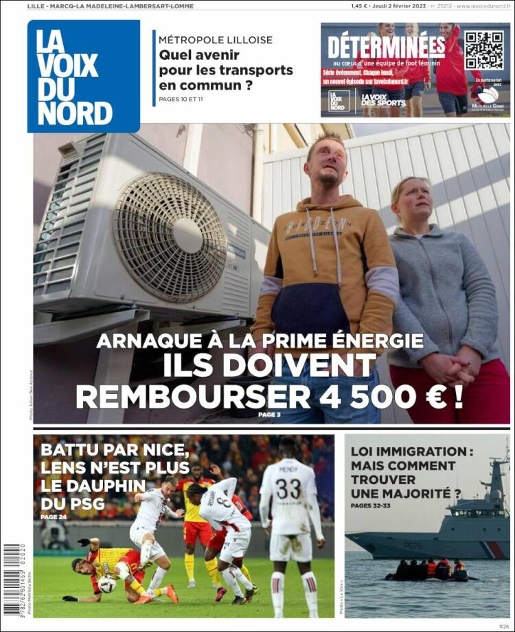 Portada de La Voix du Nord (Francia)