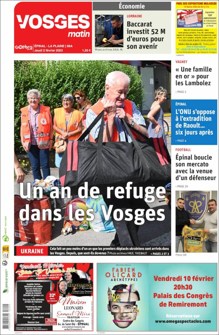 Portada de Vosges Matin (Francia)