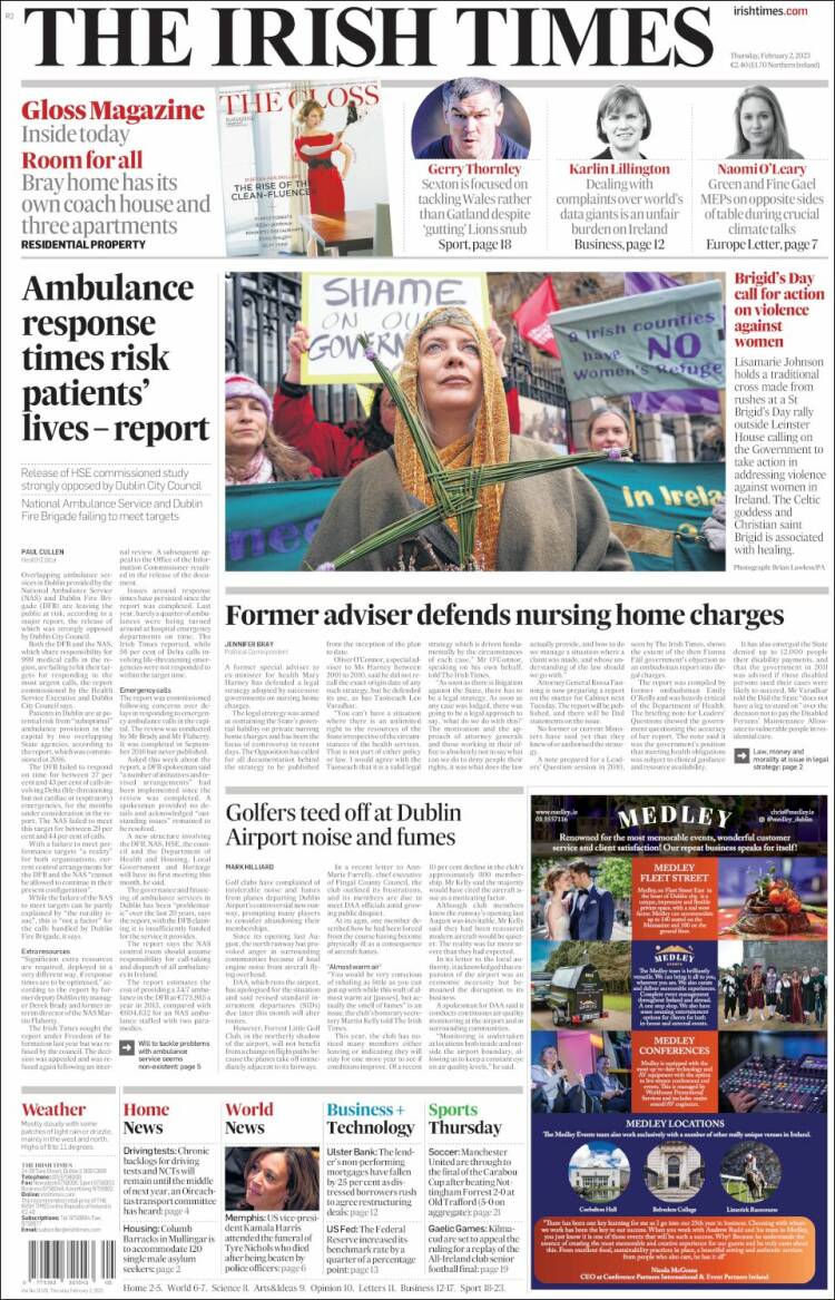 Portada de Irish Times (Irlanda)