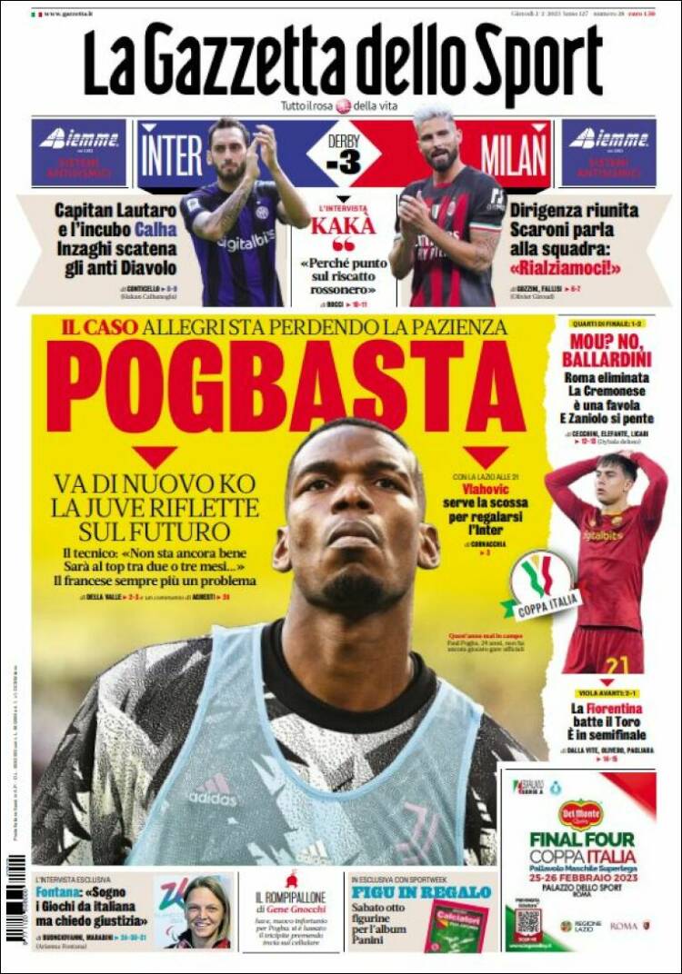 Portada de La Gazzetta dello Sport (Italia)