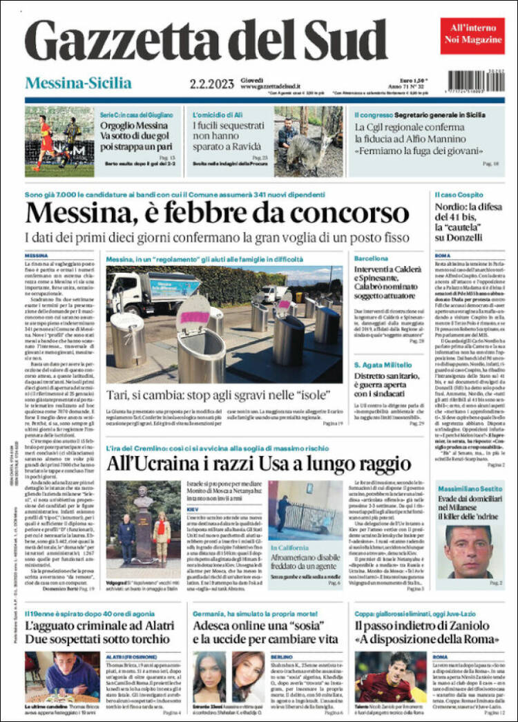 Portada de Gazzetta del Sud (Italia)
