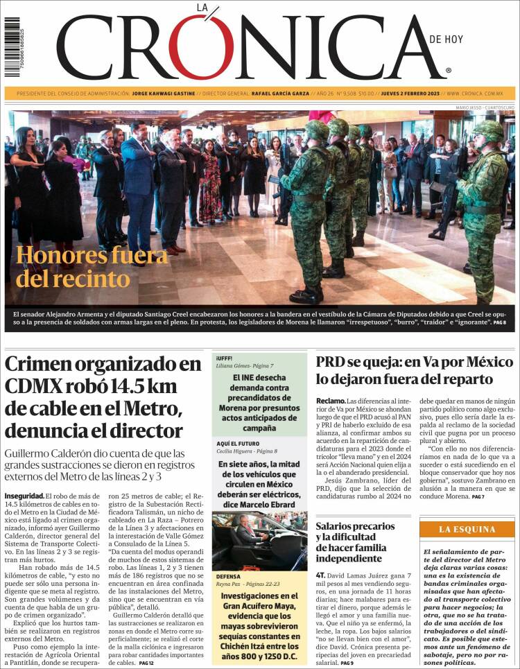 Portada de La Crónica de Hoy (M&eacute;xico)
