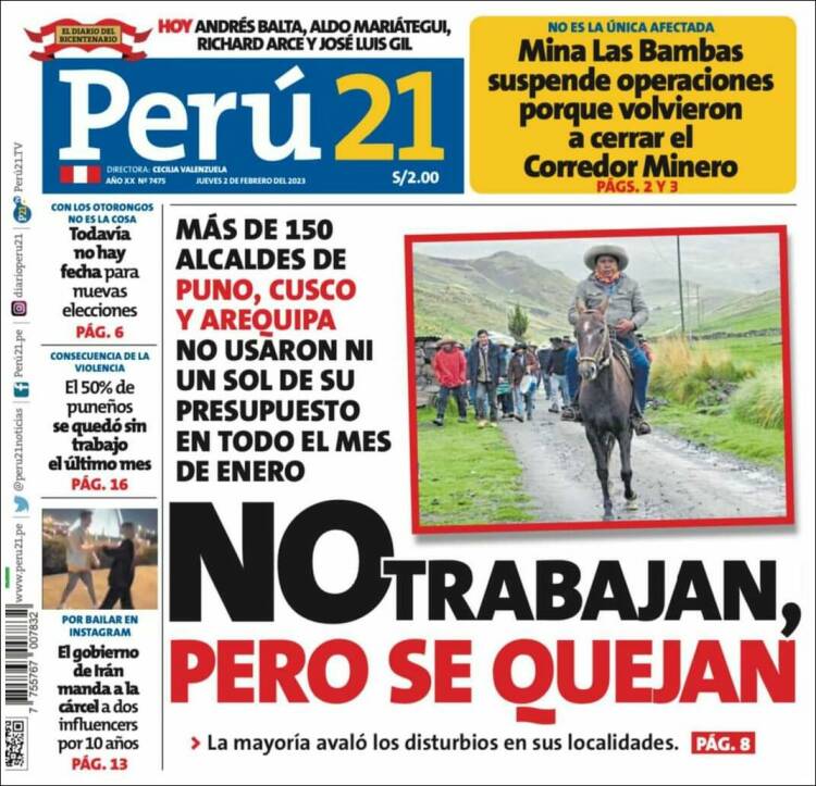 Portada de Perú 21 (Per&uacute;)