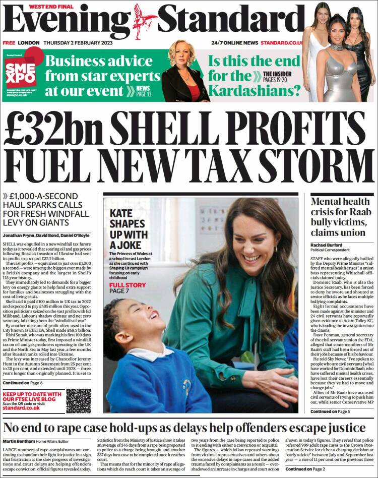Portada de Evening Standard (Reino Unido)