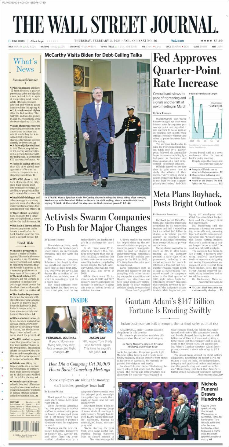 Portada de Wall Street Journal (USA)