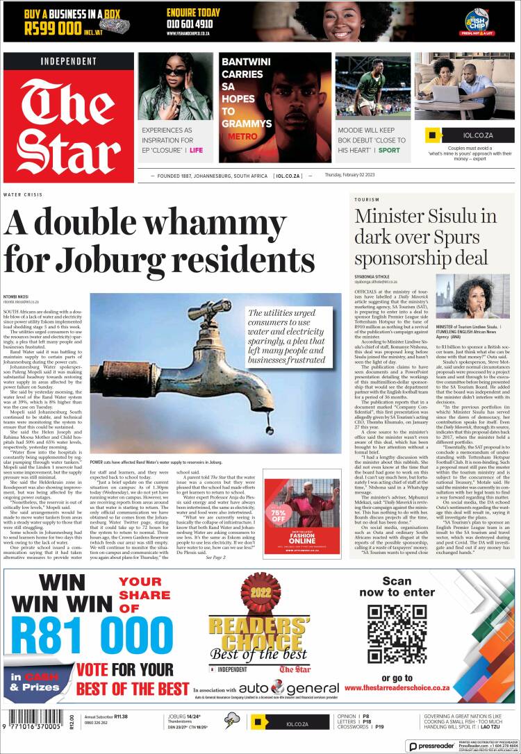 Portada de The Star (Sud&aacute;frica)