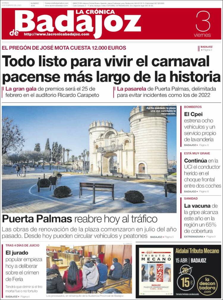 Portada de La Crónica de Badajoz (Spain)