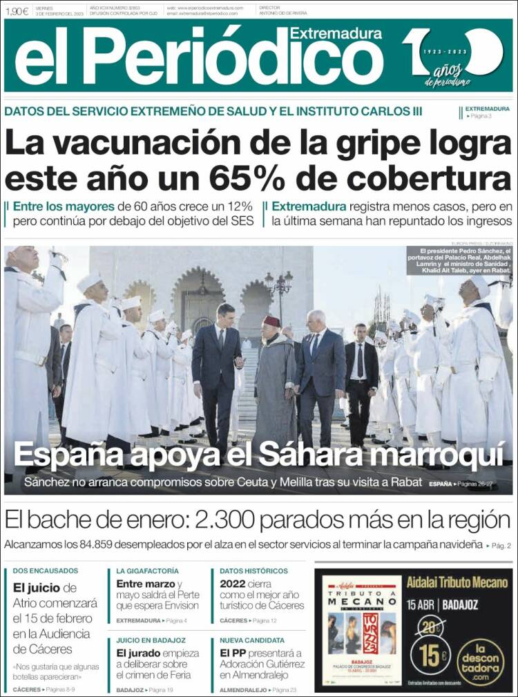 Portada de El Periódico de Extremadura (España)