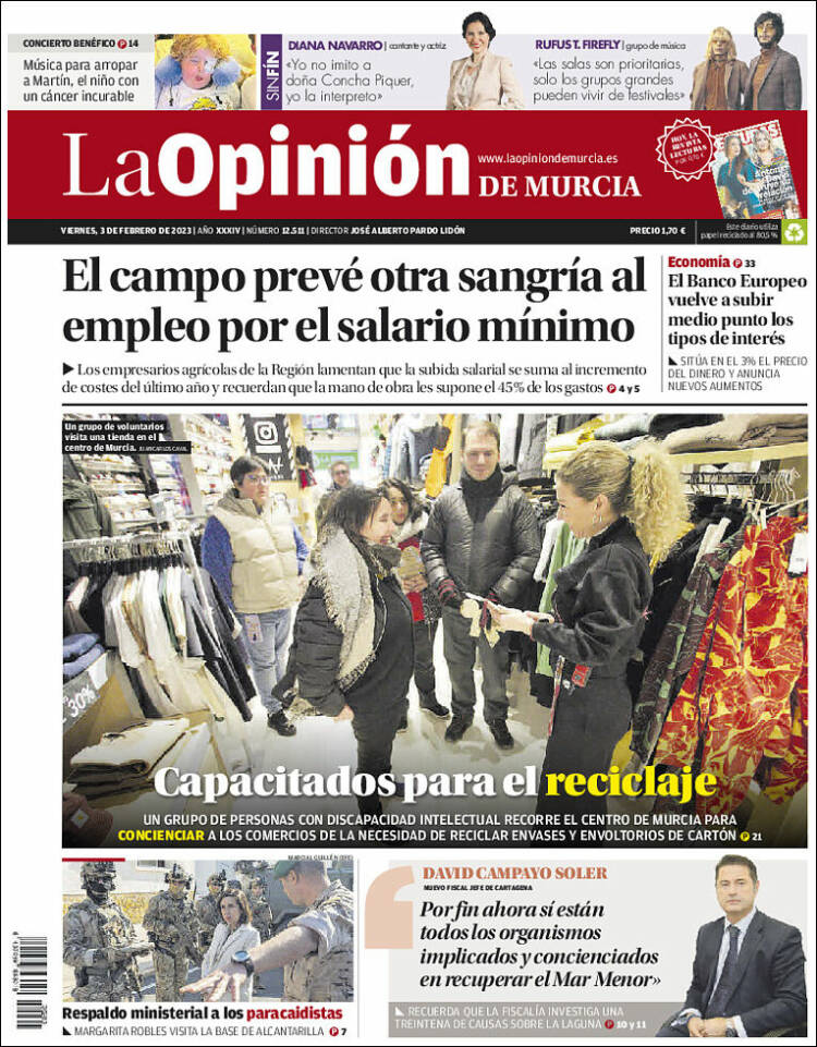 Portada de La Opinión de Murcia (España)